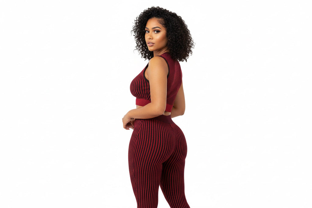 Red Ribbed Pants & Crop Top