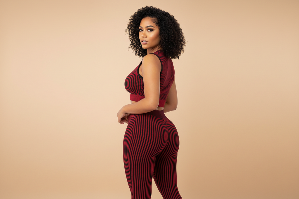 Red Ribbed Pants & Crop Top