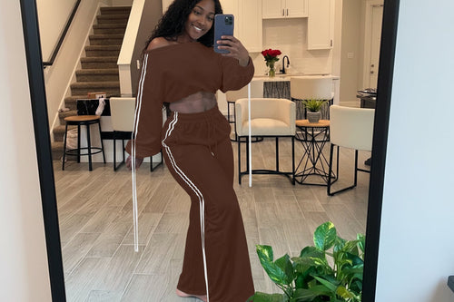 Cocoa Drop Shoulder Sweater & Drawstring Pants Set