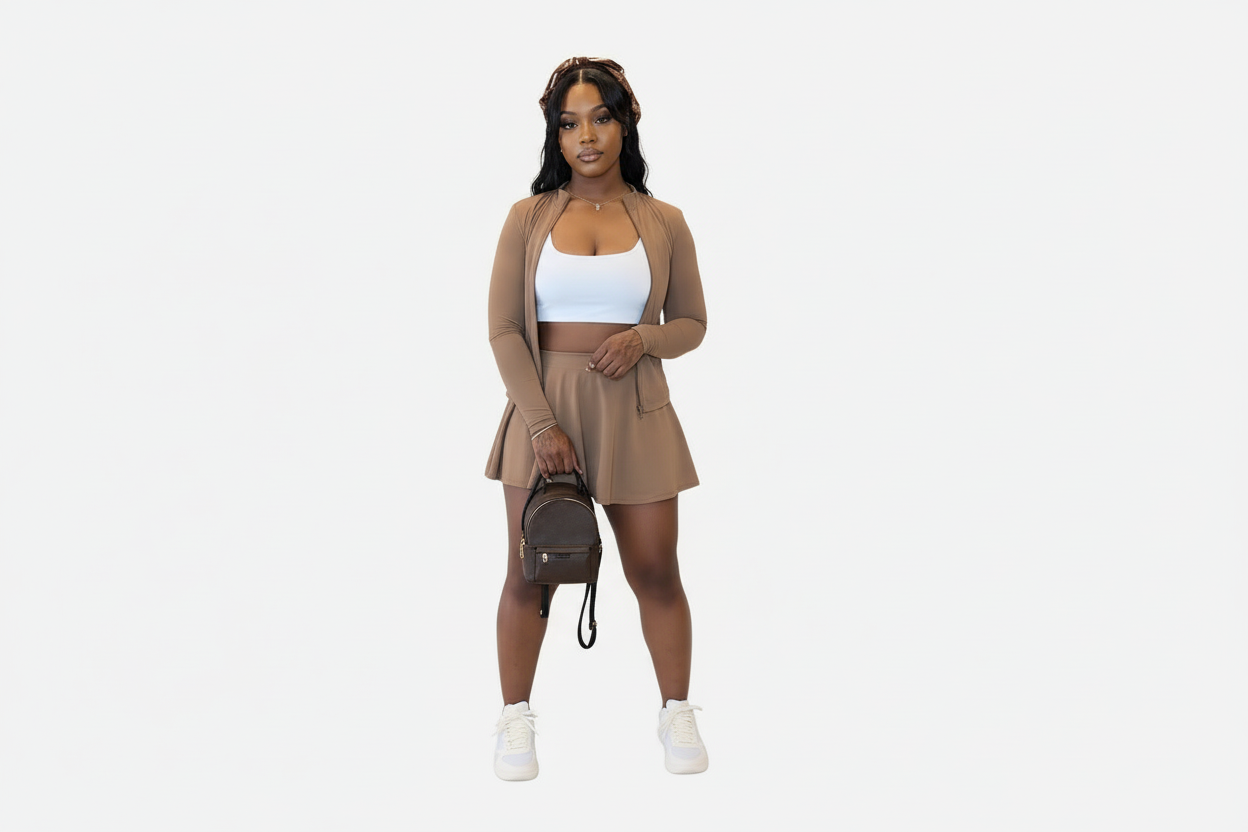 Cocoa Pleated Tennis Set