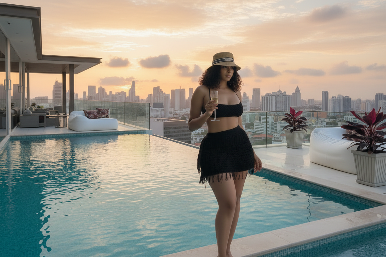 Black Crochet Skirt Set