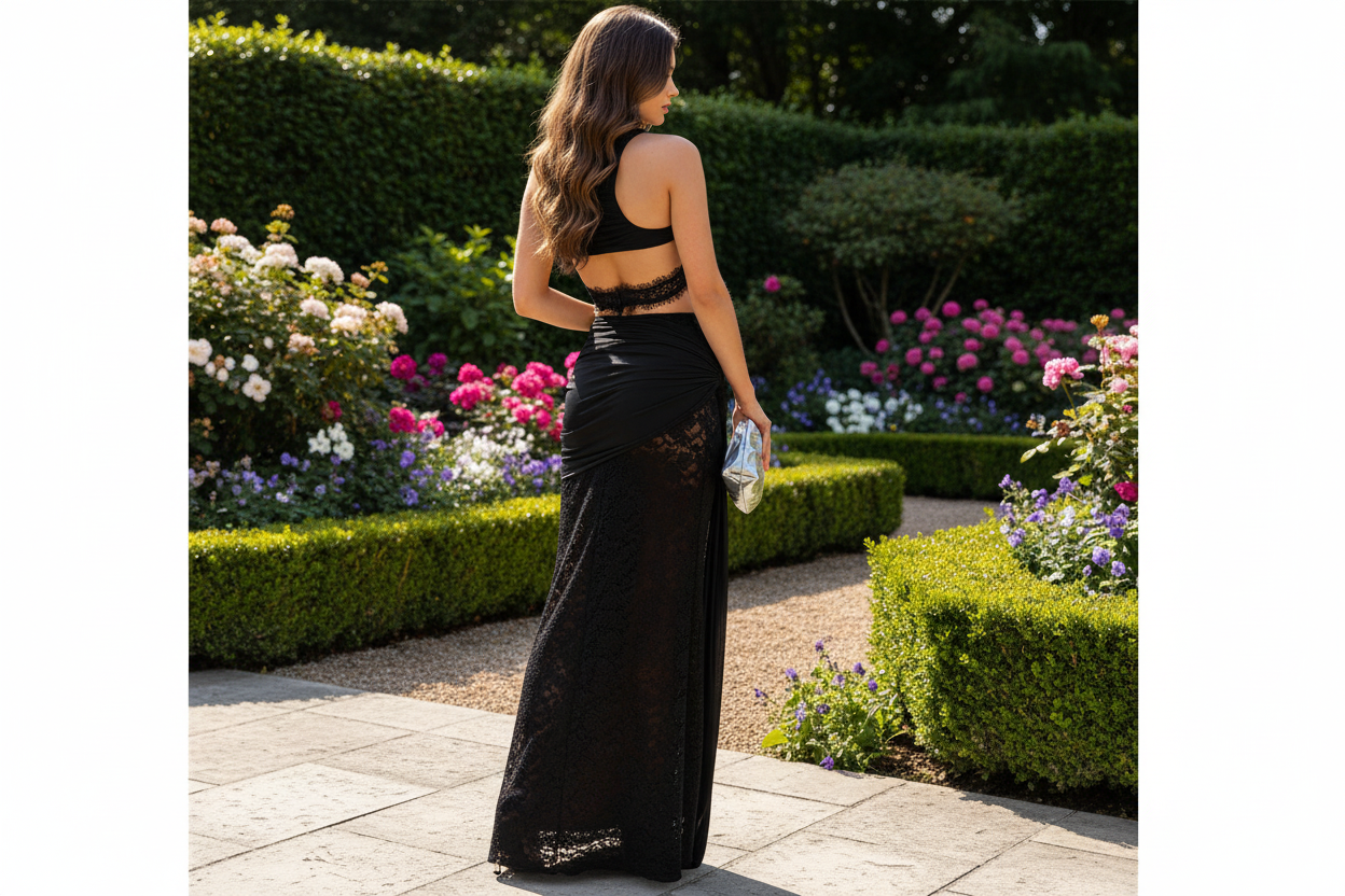 Black Lace One Shoulder Maxi Dress