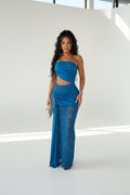 Blue Lace One Shoulder Maxi Dress